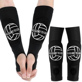 Hungdao 2 Pairs Religious Volleyball Arm Sleeves Passing Forearm Sleeves with Protection Pads and ThumbHole Padded Comfortable Breathable for Women men