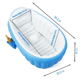 PandaEar Baby Inflatable Bathtub, Portable Travel Baby Infant Bath Tub Toddler Bathtub with Air Pump, Foldable Non-Slip Shower Basin Mini Air Swimming Pool for Newborn (Blue)