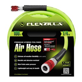 Flexzilla HFZ14100YW2-D Air Hose with ColorConnex Industrial 100 Feet | 1/4" Hose I.D. | Revolutionary Design | Lightweight and Heavy Duty | Pre-Sealed Threads