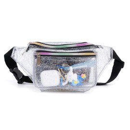 Festival Rave Holographic Transparent Multicolor Fanny Pack for Women Girls Concert Waist Belt Bum Bags -Transparent Multicolor