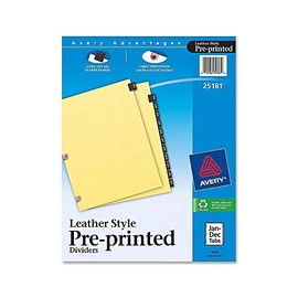 Avery 25181 Separadores preimpresos de cuero negro con agujeros reforzados de cobre, 12 pestañas, letra