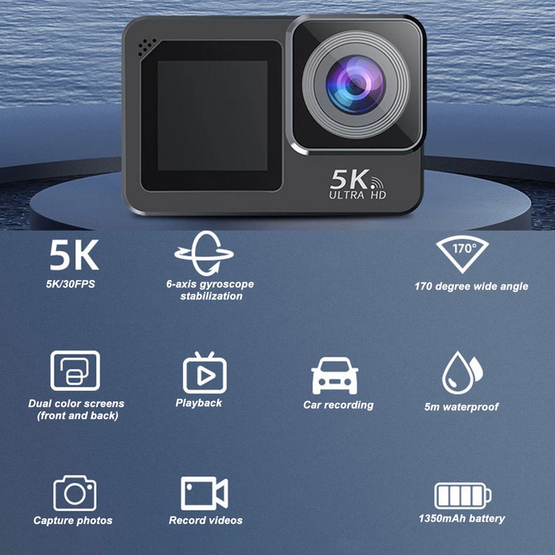 5K30FPS WiFi Action Camera 50MP Underwater Camera 170 Degree Wide