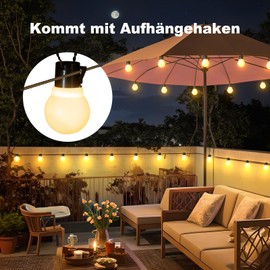 Traumheim Solar Lichterkette Aussen, 10M 20 LED Glühbirnen Solarlichterkette Außen Wetterfest, 8 Modi Solar Lichterkette Outdoor für Balkon, Garten, Terrasse, Partys