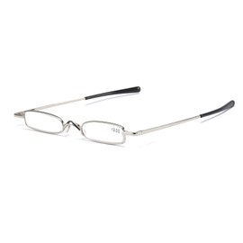 [REAVEE] 老眼鏡 ミニサイズフレーム メタル コンパクト ポケットに収納 軽量 男女兼用 おしゃれ ケース付き 度数 「+1.25」 シルバー