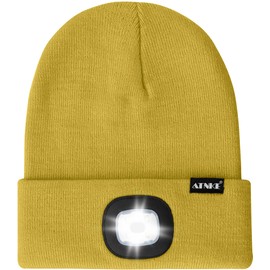 ATNKE LED Lighted Bluetooth Beanie Hat,USB Rechargeable 4 LED Wireless Run Headlamp Lined Fleece Cap for Men and Women/#Yellow