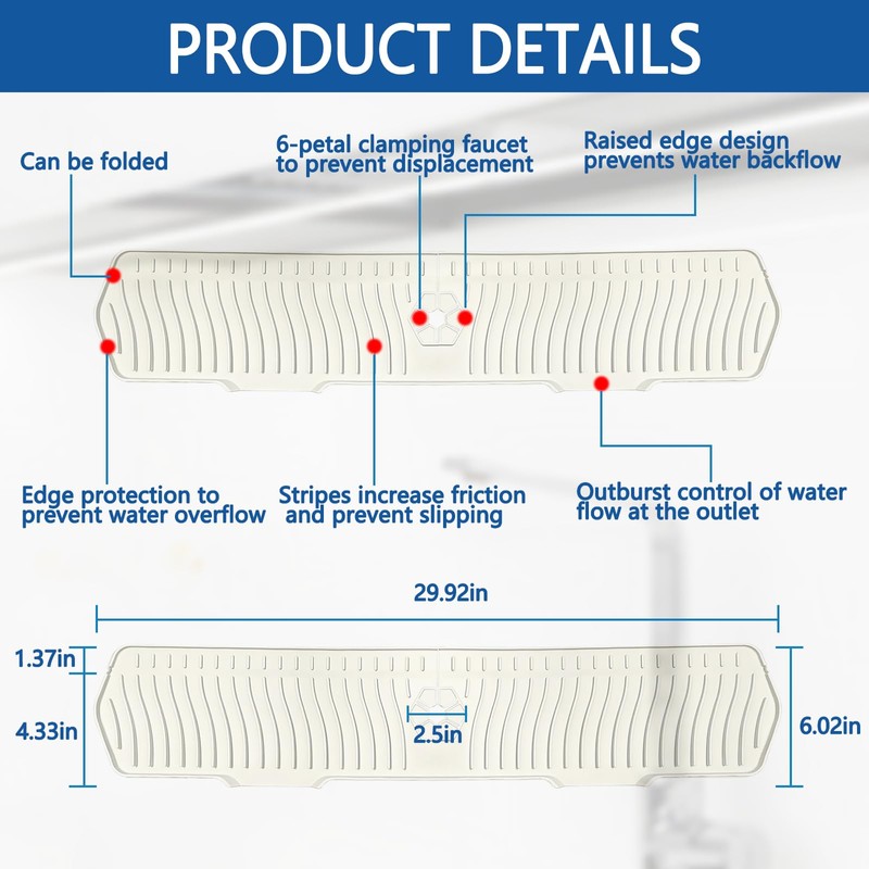 Kitchen Sink Splash Guard Gen2-30" x 6'' Silicone Sink Mat
