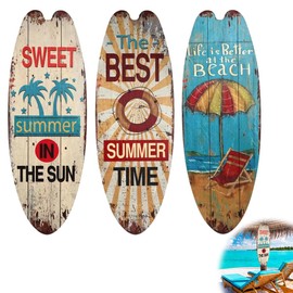CEWROM 3 Stück Surfbrett Deko, 45 cm Holz Surfbrett Kunst für Wand Deko Terrassen Outdoor, Retro Wohndeko Surfbrett Schmuck Marine Stil Dekoration Strand für Bar, Pool, Mediterrane, Beach Party