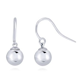 BERRICLE Sterling Silver Ball Bead Fashion Fish Hook Dangle Drop Earrings for Women, Rhodium Plated