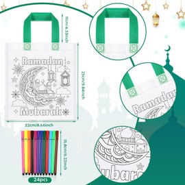 HOWAF 12 Colour Your Own Ramadan Bags, DIY Graffiti Ramadan Gift Bags, Non-Woven Ramadan Mubarak Gift Bags, Ramadan Party Bags Eid Gift Bags, Ramadan Crafts for Kids Coloring Ramadan Decorations