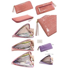 Lime made in Japan L8056 Long Wallet, Genuine Leather, Ladies Coin Purse, L-Shaped Zipper Wallet, Maxim Crocodile Tassel - -