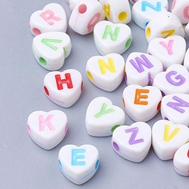 300 Letter Beads Heart White Letter Beads Colourful A-Z 7 mm Small Beads for Crafts Spacer Beads with Hole for Bracelet Choker Jewellery Other Crafts