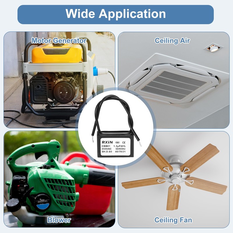 sourcing map CBB61 Capacitor, 1.2uF 450V 2-Wire Ceiling Fan Motor