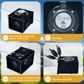 RVSNAIL 50 Amp RV Outlet Box 125/250V NEMA 14-50R Receptacle for RVs, ETL Listed Weatherproof Electrical Panel, 50 Amp Outlet with Flip Cover for RV, Camper, Electric Vehicle, Generator