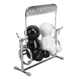 Ceramic Cute Swing Figure Shaker Set Salt and Pepper Dispensers Black White for Dining Tables Kitchen Decor