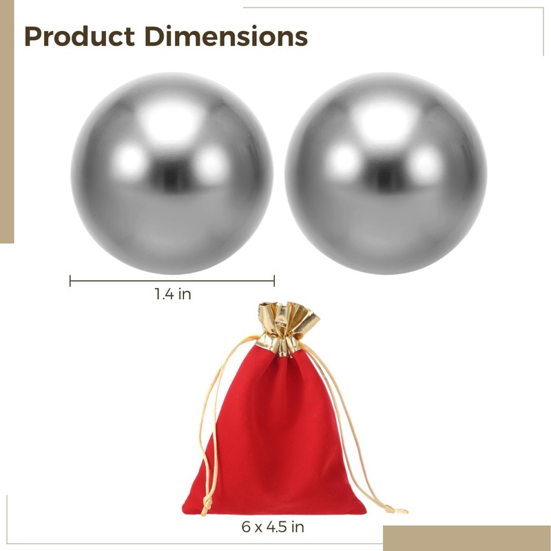 OMISTAR 2 PCS Stainless Steel Exercise Balls, 1.4" Baoding Fitness