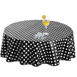 Romanstile Oilcloth Tablecloth, Outdoor Tablecloth, Weatherproof, Round, 120 cm, Black with Dots, Small PVC Tablecloths, 100% Waterproof for Garden, Patio, Balcony, Party, Birthday, Children, Garden