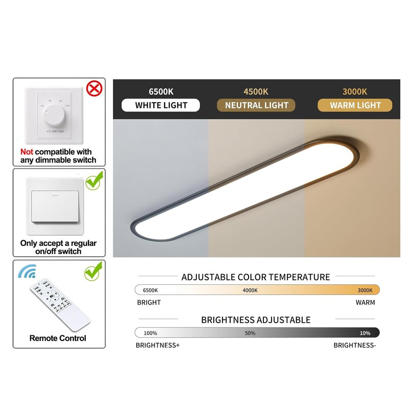 Ganeed Modern Linear Ceiling Lights,48W Dimmable LED Ceiling Lamp, High
