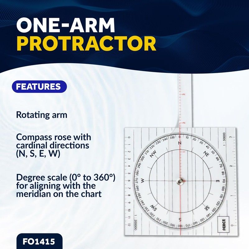 Five Oceans One-Arm Protractor for Navigations Charts - Nautical Protractor,