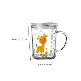 Toyvian 2 Sets Glass Tumbler Milk Cup Straw Mug Cartoon Giraffe Water Drinking Cup with Lid Handle and Scale with Coaster for Child 400ml