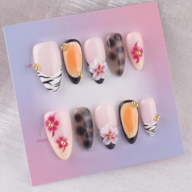 MZCMSL Nail Tips, Fake Nails, Set of 10, 3D Nail Stickers, Glossy, Popular, 3D Handmade, Cute, Reusable, Wedding, Coming-of-Age Ceremony, Nail Tip, Double-Sided Tape, S