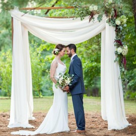 FUHSY Wedding Arch Draping White Drapes Sheer Fabric Chiffon Curtains for Backdrop 1 Panel 20ft Drapery for Ceremony Swag Curtains Bridal Archway Fabric Drape for Ceiling Decor