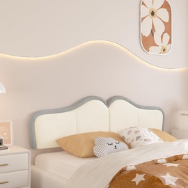 BSHOMGI Headboard King Size Headboards Adjustable Bed Head Board Panels/Upholstered Velvet Vertical Channel Modern Design Wall Backboard for Bed (Beige+ Light Blue, King)