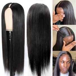 V Part Wig Human Hair Straight Human Hair Wigs for Black Women 150% Density V Shape Wigs No Leave Out Lace Front Wigs Straight Upgrade U Part Wigs Glueless Wig Full Head Clip In Half Wigs 18 Inch