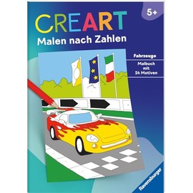 Ravensburger CreArt Malen nach Zahlen ab 5: Fahrzeuge, Malbuch, 24 Motive