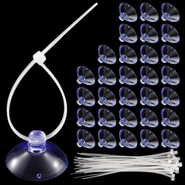 RAHHLIZS 30 Pcs Aquarium Suction Cups with 30 Pcs Adjustable Zip Ties, Small Suction Cups for Glass Aquarium, Clear Fish Tank Suctions Cup with Holes for Plants, Planter, Moss, Shrimp Nest