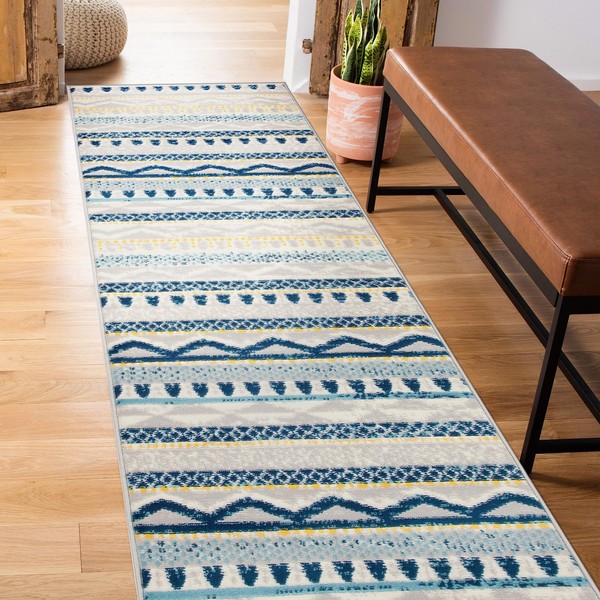 Rugshop Sky Collection Contemporary Bohemian Design Runner Rug 2' x 7' Blue