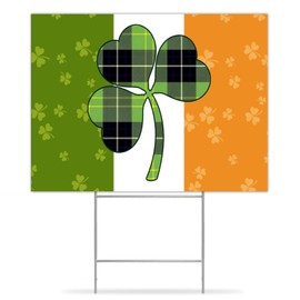 St. Patrick's Day Ireland Flag And Shamrock Sign, Party Decoration Yard Sign with Stake, Custom Plastic Lawn Sign Supplies, Funny Home Family Lawn Decor for Outdoor Patrick's Day 18x24 Inch
