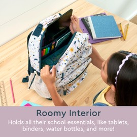 Bentgo Kids Backpack - Lightweight 14” Backpack in Fun Prints for School, Travel, & Daycare, Ideal for Ages 4+, Roomy Interior, Durable & Water-Resistant Fabric, & Loop for Lunch Bag (Friendly Skies)