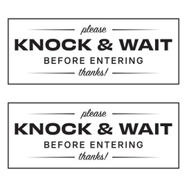 2pk Please Knock Sign for Door Sticker | Please Knock & Wait Before Entering Door Sign Decals, 5" x 2" (White)