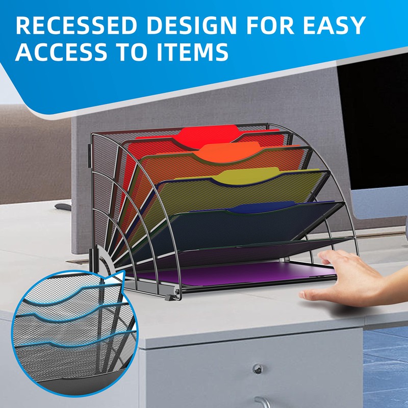SUPEASY Fan Shaped Desk File Organizer, 6 Compartments for Filing