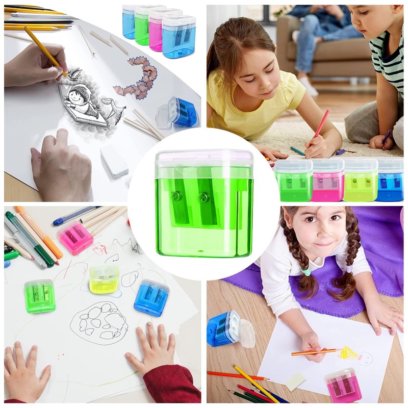 DOETYD 4pcs Pencil Sharpener 4 Color Dual Holes Manual Sharpener
