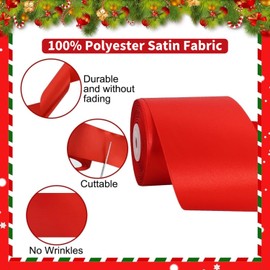 LATERN 20M Christmas Satin Ribbon, 10.2CM Width Thick Satin Ribbon Solid Fabric Large Ribbon for Xmas Gift Wrapping Xmas Tree DIY Wreath Christmas Bow Party Decoration (Red)