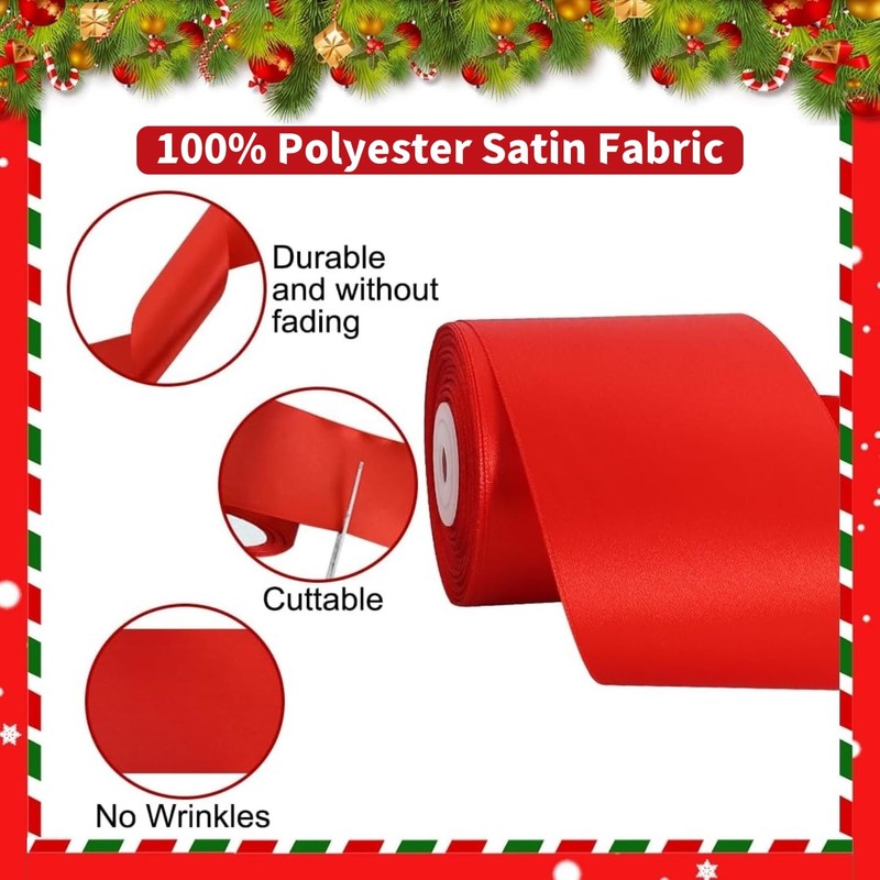 LATERN 20M Christmas Satin Ribbon, 10.2CM Width Thick Satin Ribbon