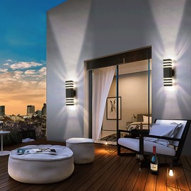 tewei 1 Pack LED Square Up and Down Lights Outdoor Wall Mount Light, 3-Layer Black Modern Outdoor Lights for House, IP65 Waterproof Aluminum Exterior Lamps for Front Porch Garage, Warm White 3000K