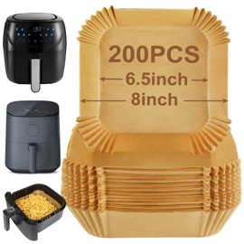 BYKITCHEN 200 Pieces Air Fryer Liners, Airfryer Accessories, 8 Inch Air Fryer Liners, Non-Stick Parchment Paper for Air Fryer, Compatible with Cosori, Russell, Tefal, Tower (Inside 6.5 Inch)