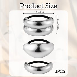 3Pcs Metal Hair Ties Elegant Durable Geometric Elastic Hair Ties Hair Cuff Wrap Hair Ties Fashion Glossy Arch Ponytail Hair Tie Strong Hold Hair Claw Clips for Women Thick Thin Hair Styling - Silver