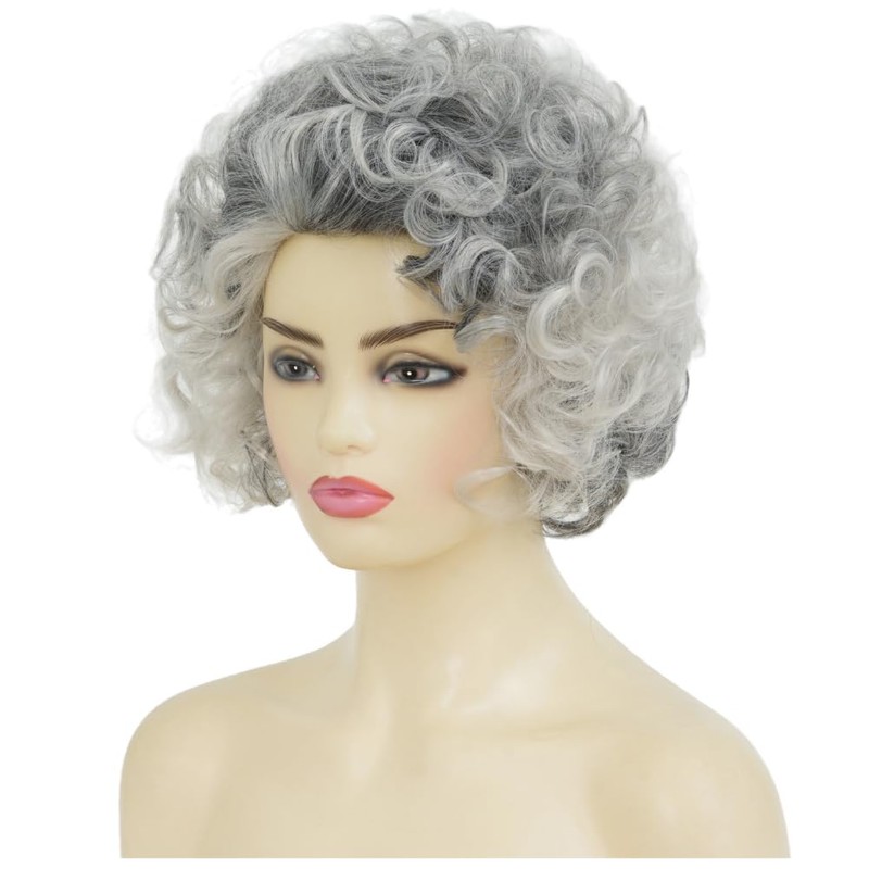 Grey Short Curly Wig Womens Fluffy Natural Looking Wig Synthetic