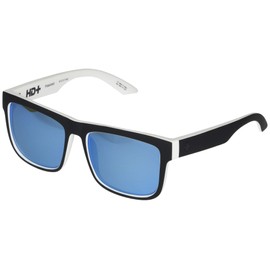 SPY Optic Discord, Square Sunglasses, Color and Contrast Enhancing Lenses, Whitewall - HD Plus Gray Green with Light Blue Spectra Mirror Polarize Lenses