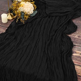 Pack of 2 Cheesecloth Table Runner, Black, 90 x 300 cm, Black Rustic Gauze Fabric, Boho Table Runner, Cheesecloth Table Runner, Wedding Tablecloth for Wedding Party, Bridal Shower Table Decoration