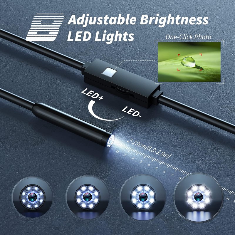 Endoscope Camera with Light,1920P HD Borescope Tools with 8 Adjustable