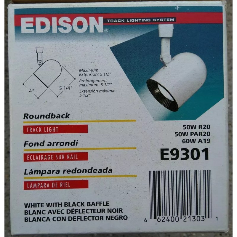 White EDISON E9301 Roundback Track Light, White with Black Baffle