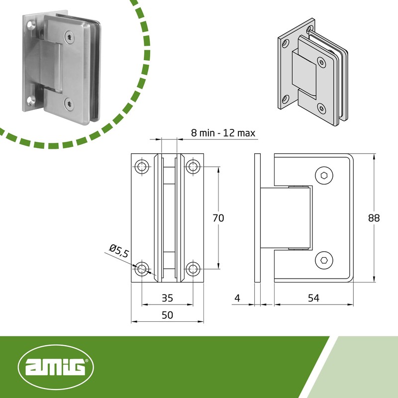 Amig - Model A Hinge for Shower Matte Nickel |