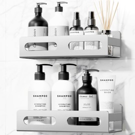 QIYOOO SUS 304 Stainless Steel Shower Caddy,Thickened,Strong and Large Capacity No Rust Shower Organizer,No Drilling/Sleek Bathroom Shower Shelves for Bathroom Storage,Kitchen,Living Room (Silver)