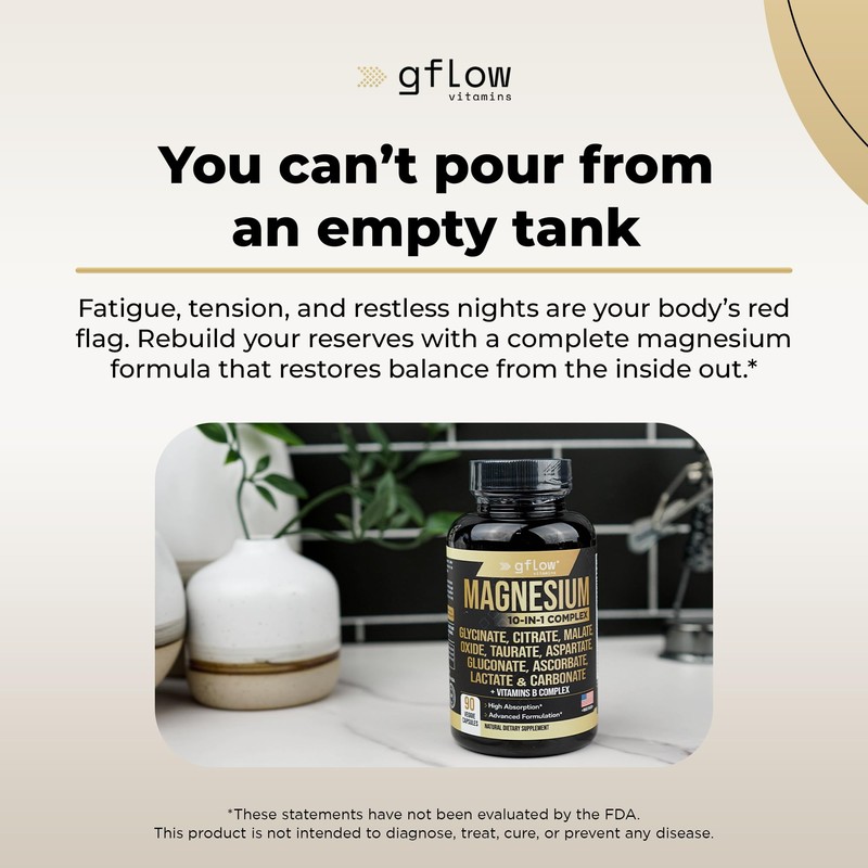 gflow vitamins Magnesium Complex Supplement - 10 Active Forms, Glycinate,