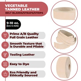 ELW Leather Strap, 9-10 Oz, 1.5 inch Wide x 50", Cowhide Veg Tan Leather Belt Blank, Leather Strips, Leather Crafting,Tooling Leather, Tan Leather Straps for Crafts, Belt Making Leather