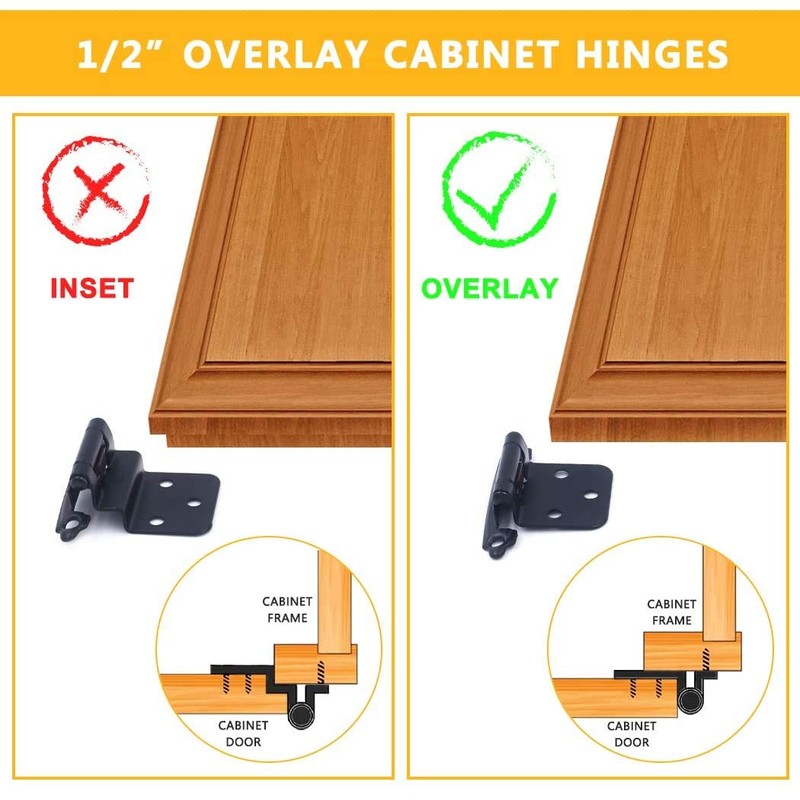 20 Pack Cabinet Hinges, Matte Black Self Closing Overlay Kitchen